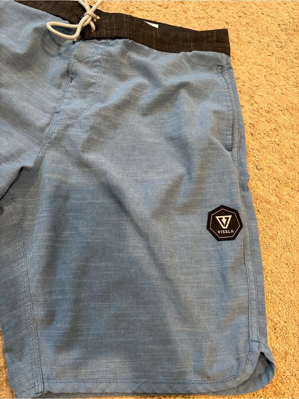 VISSLA Light Blue Swim Trunks with Black Waistband